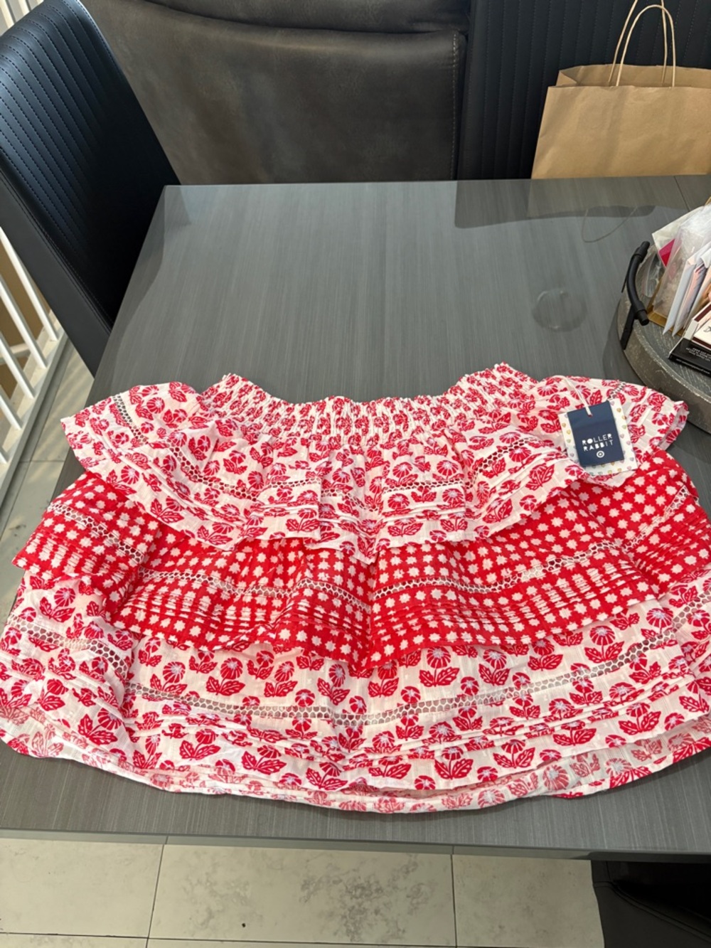 Women's Floral/Star Geo Tiered Mini Skirt Red - Roller Rabbit x Target Size L